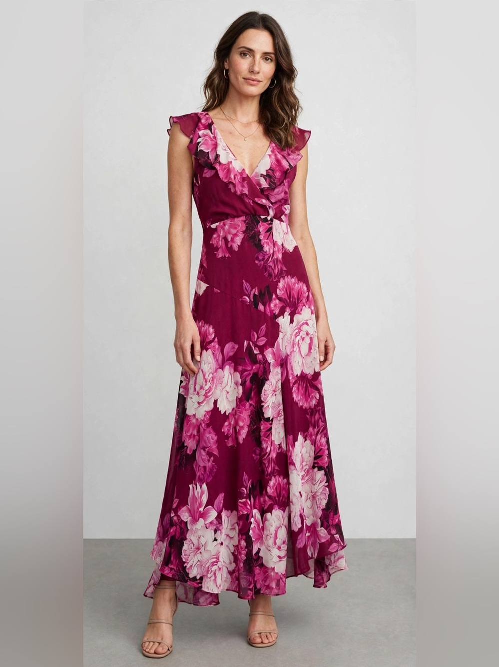 LAURA Multicolored Asymmetrical Floral Wrap Maxi Dress - Size 8